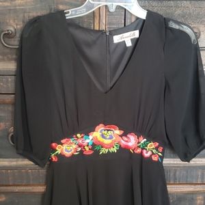 Annabella Embroidered Black Dress